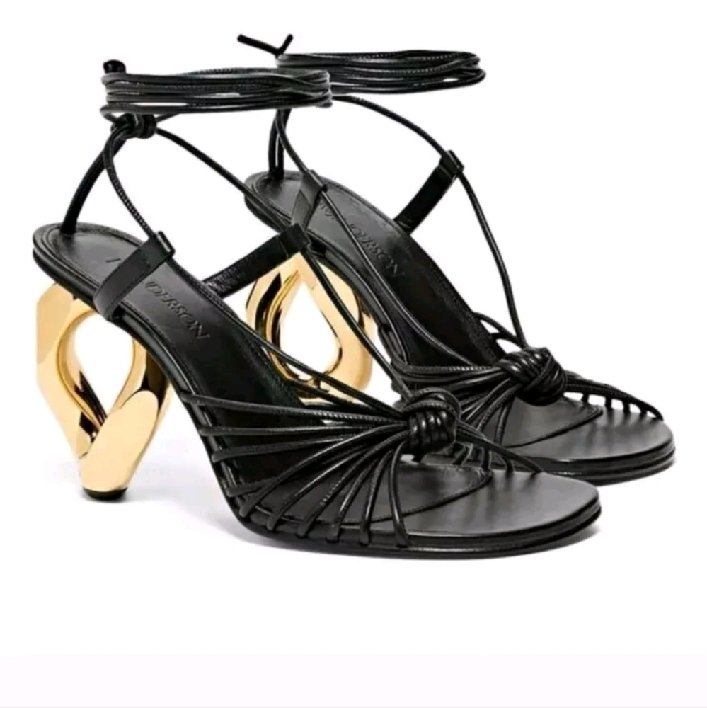 JW Anderson Chain Women Ankle strappy Leather Sandals In Black Size 37.5